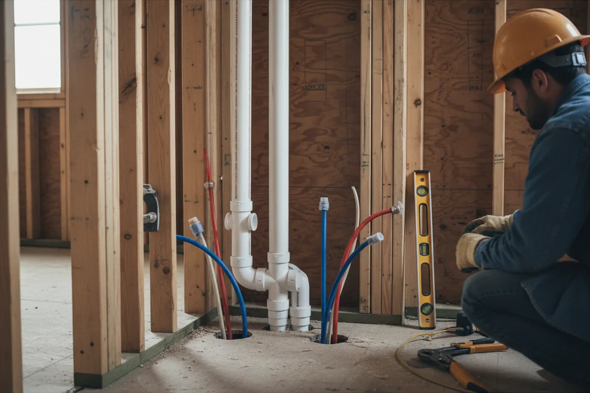 Drain and supply rough-in during Sump Pump Repair in Warnock